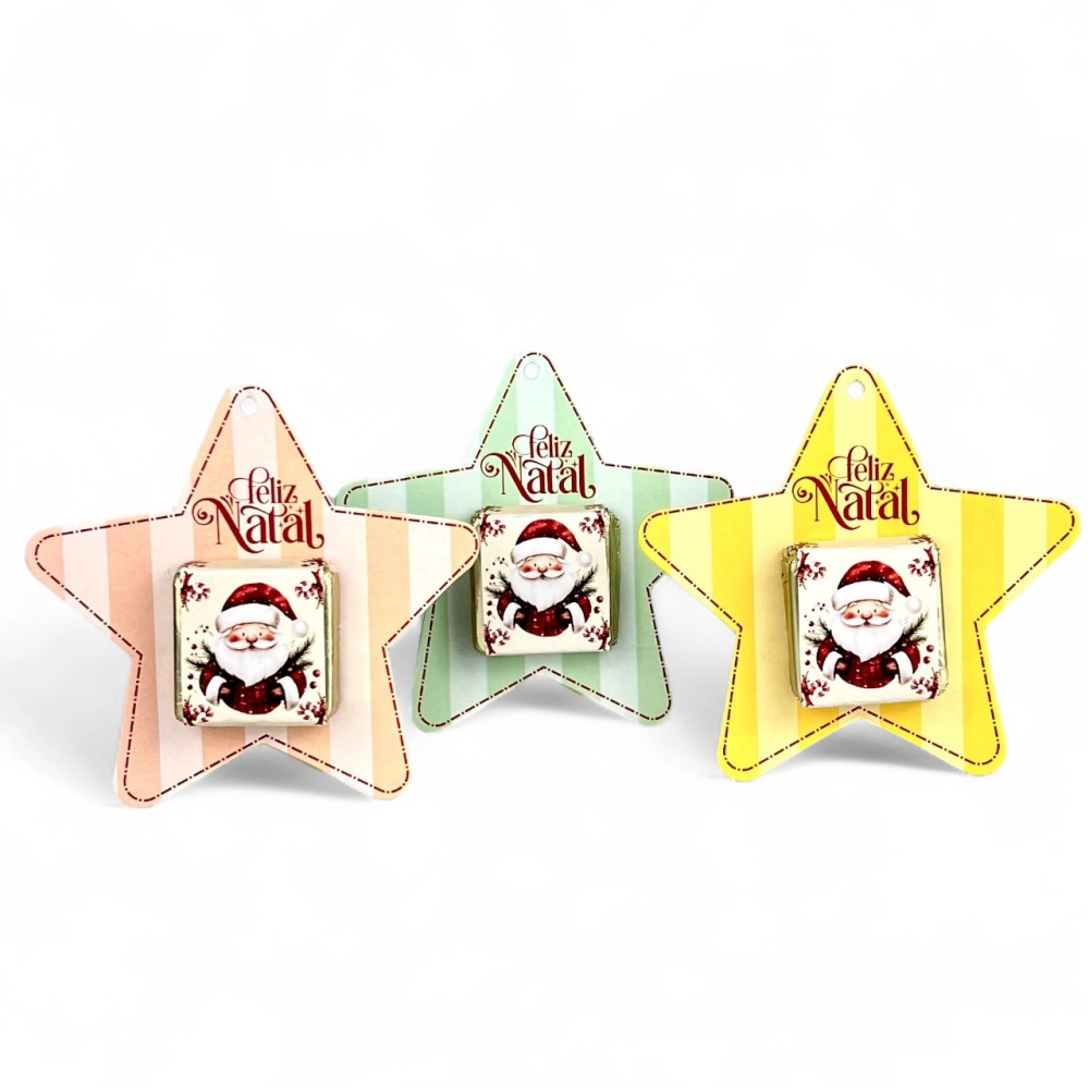 24 Tags - Estrelas com chocolates-Sortidas- Natal 2025