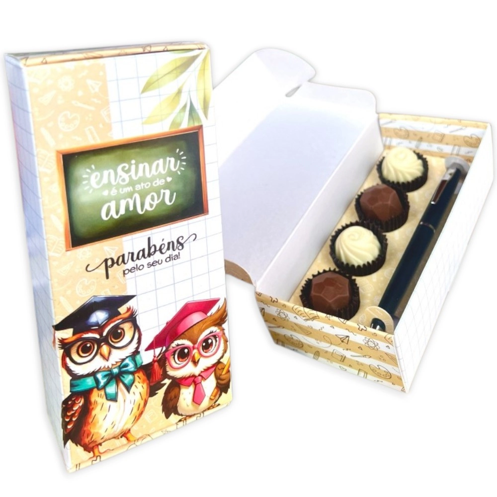 5 Embalagens para Caneta + 4 brigadeiros - Dia dos Professores - Coleção CORUJAS