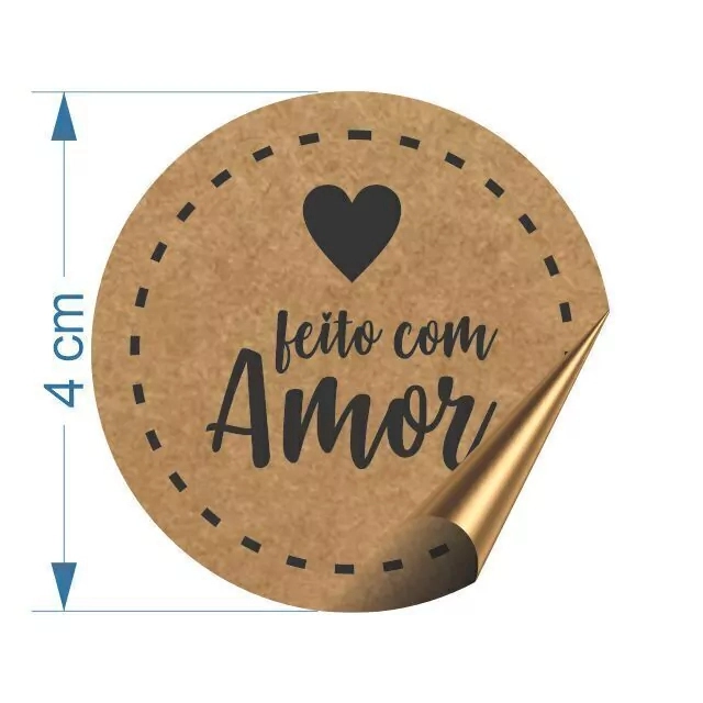 50 Adesivos 4cm em KRAFT - Feito com AMOR