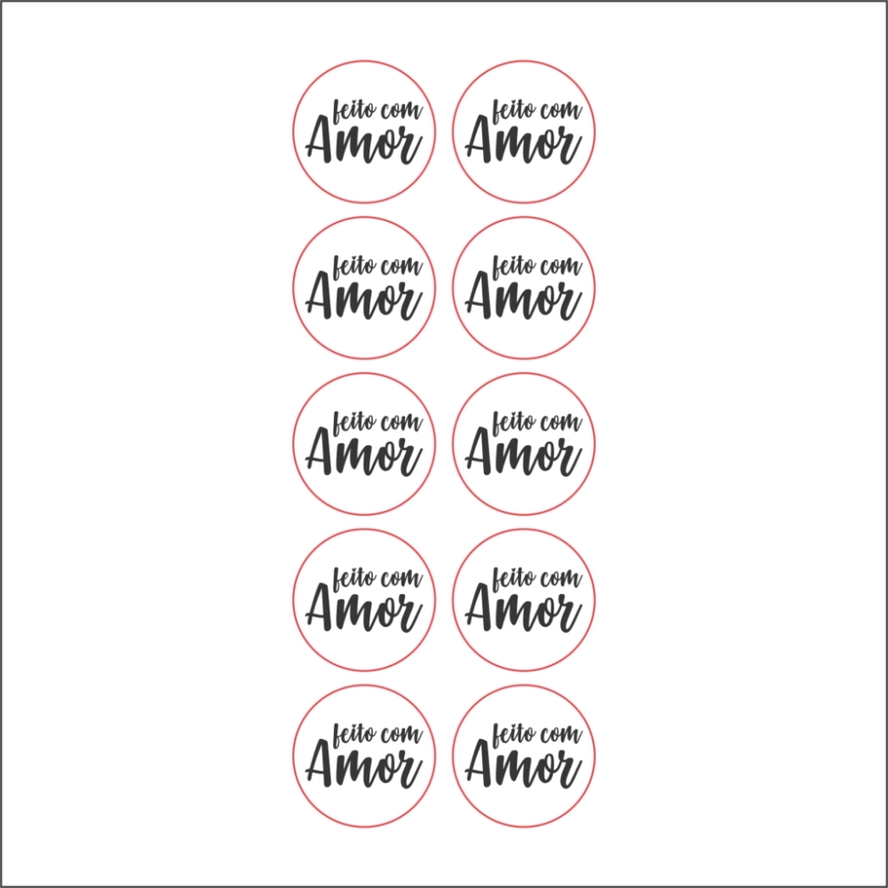 50 Adesivos redondos c/ 2cm - Feito com Amor - fundo branco