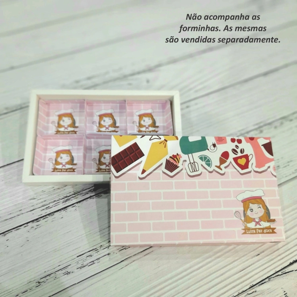 50 Caixas com tampas PERSONALIZADAS para 6 Brownies, Pães de Mel, Palha, Cookies