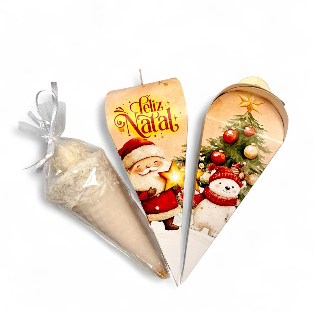 50 Caixas para Cone Trufado - Coleção Vila do Noel -Natal 2025