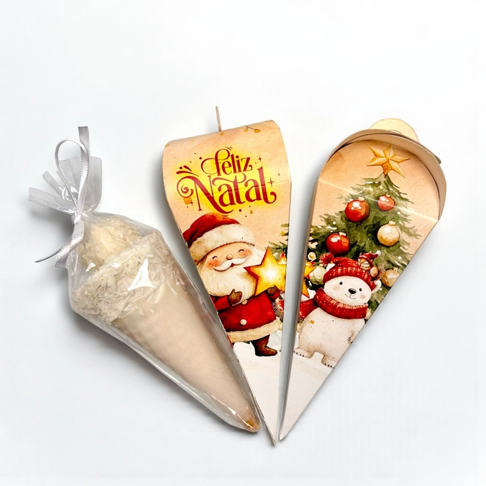 50 Caixas para Cone Trufado - Coleção Vila do Noel -Natal 2025
