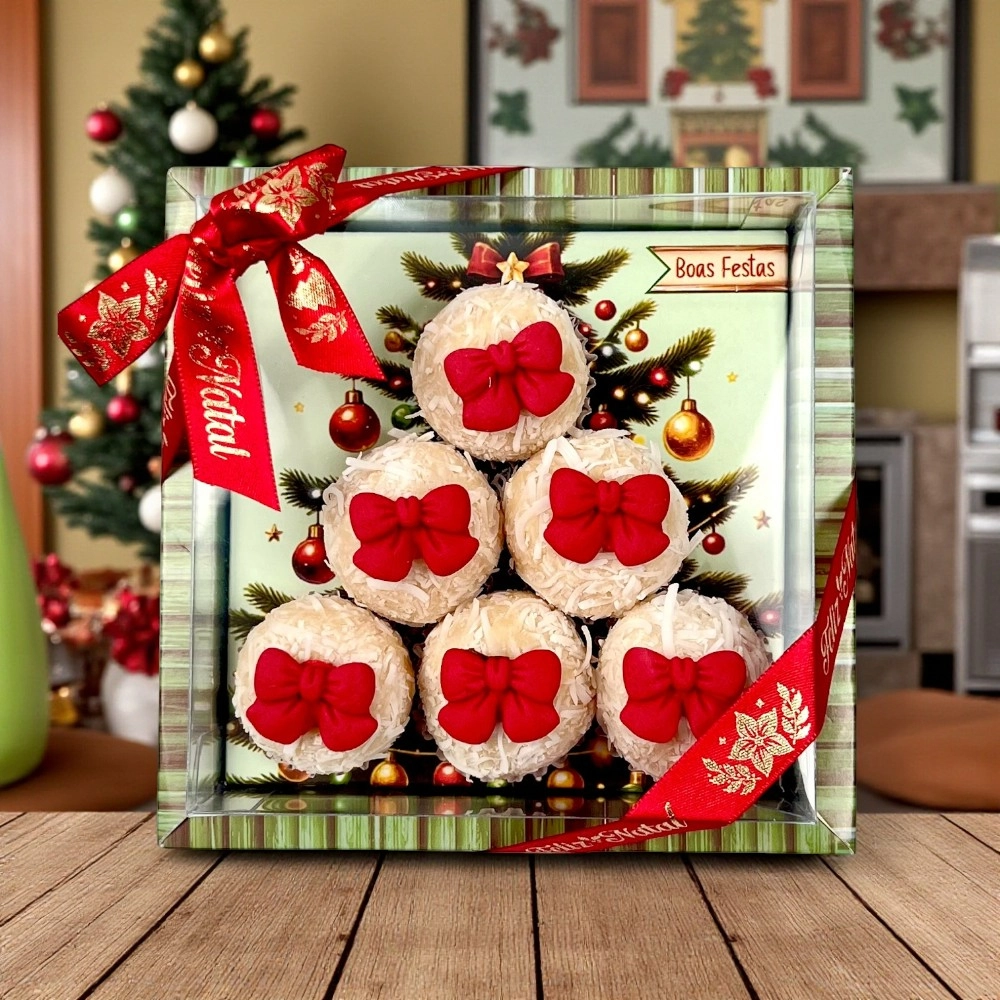 Caixa Árvore (Vitrine)para 6 brigadeiros - A Magia do Natal -Natal 2025