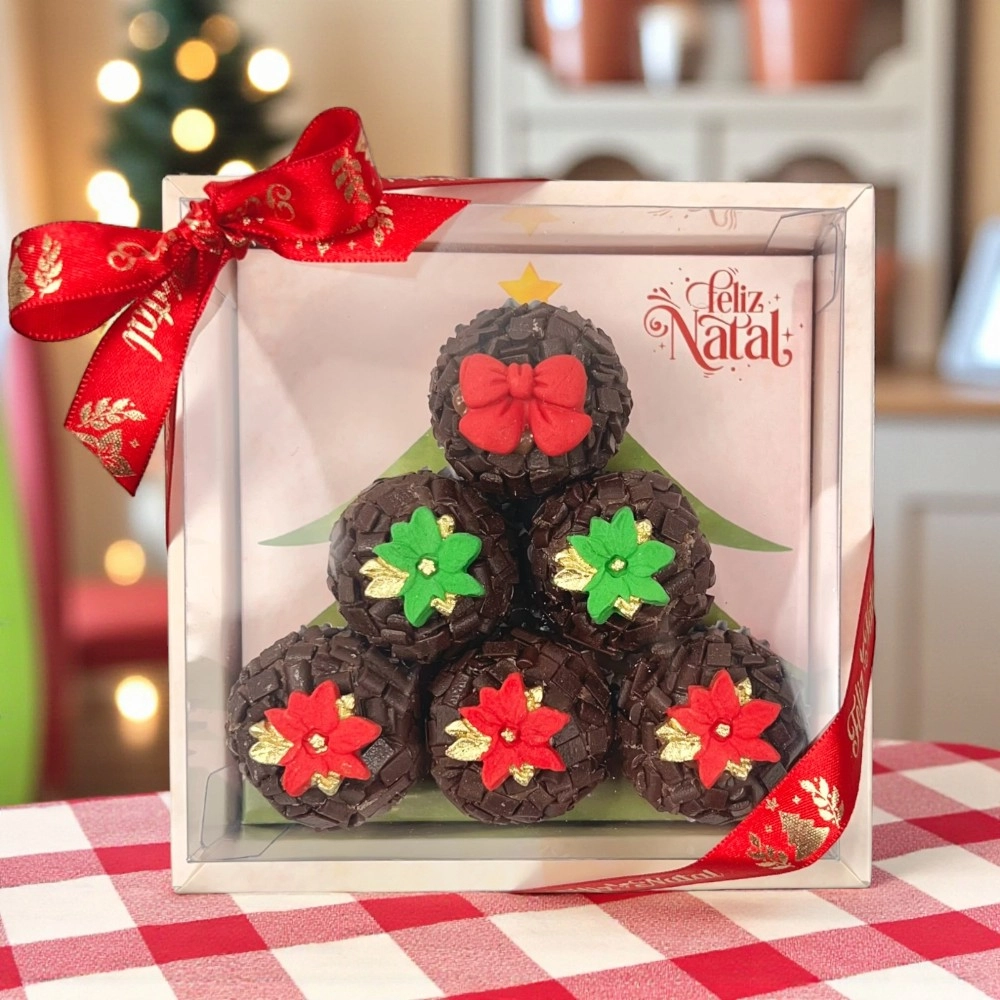 Caixa Árvore (Vitrine)para 6 brigadeiros-Vila do noel- Natal 2025