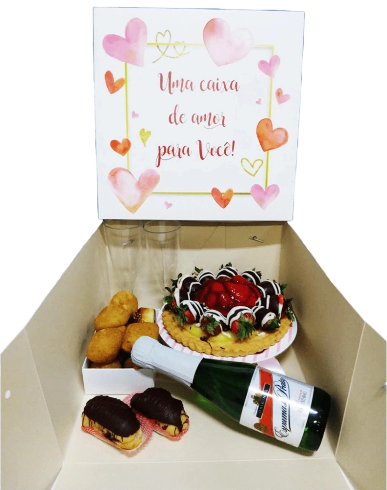 1 Caixa para Bolo ou Festa na Caixa 27x27x16 com alça em gorgurão - Caixa de amor