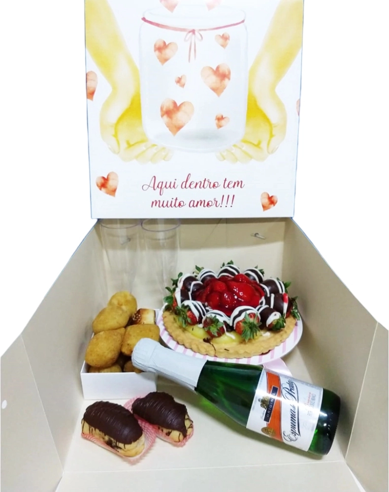 1 Caixa para Bolo ou Festa na Caixa 27x27x16 com alça em gorgurão - Pote de amor