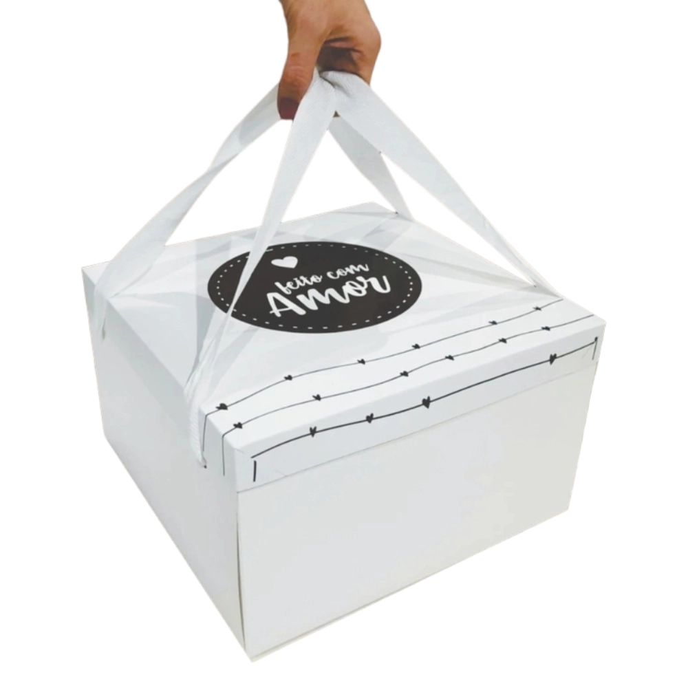 1 Caixa para Bolo ou Festa na Caixa 27x27x16 - Feito com Amor - BRANCA
