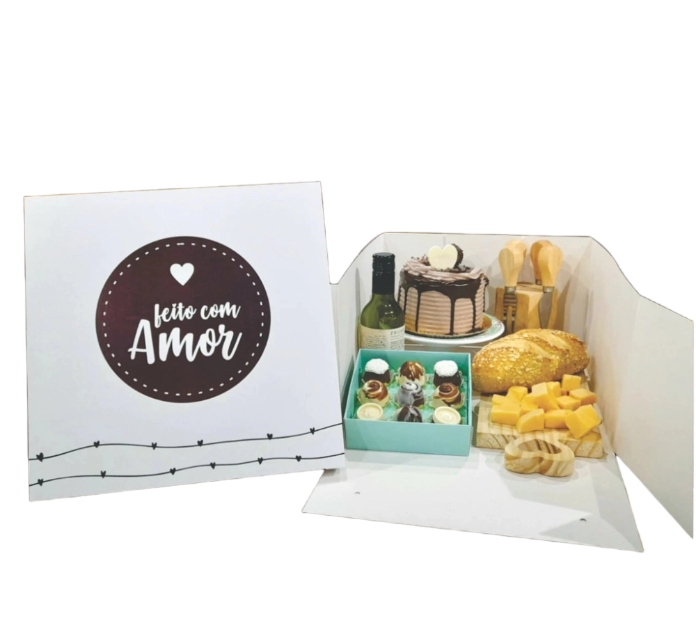 1 Caixa para Bolo ou Festa na Caixa 27x27x16 - Feito com Amor - BRANCA