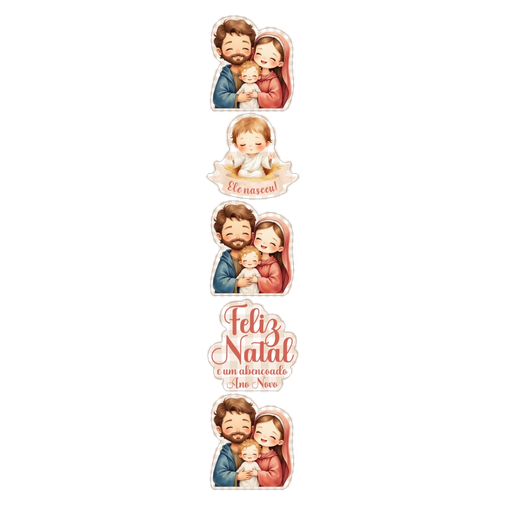 Cartela com 50 Adesivos - Coleção Cristã - Sagrada Família - Natal 2025