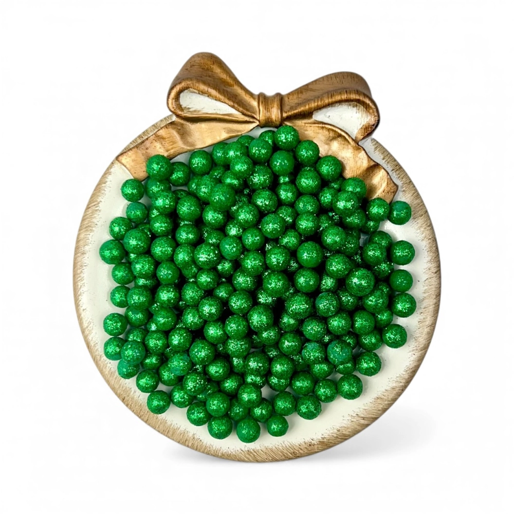 Confeitos de Açúcar - Pérola Média Verde c/ Glitter