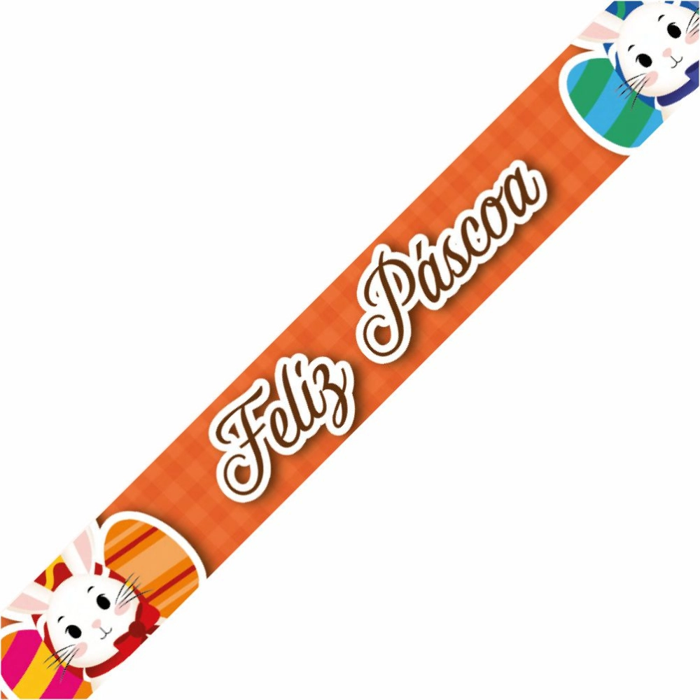 1 Fita de cetim 22mm - Casal Coelho Laranja - Páscoa 2025