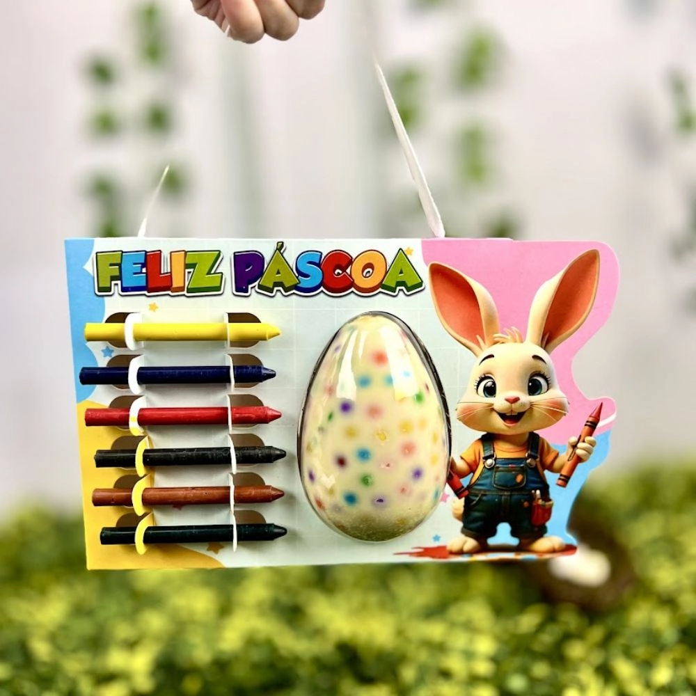 10 Caixas Coelho Artista - com Blister Ovo 150g  + Giz de Cera - Páscoa 2025