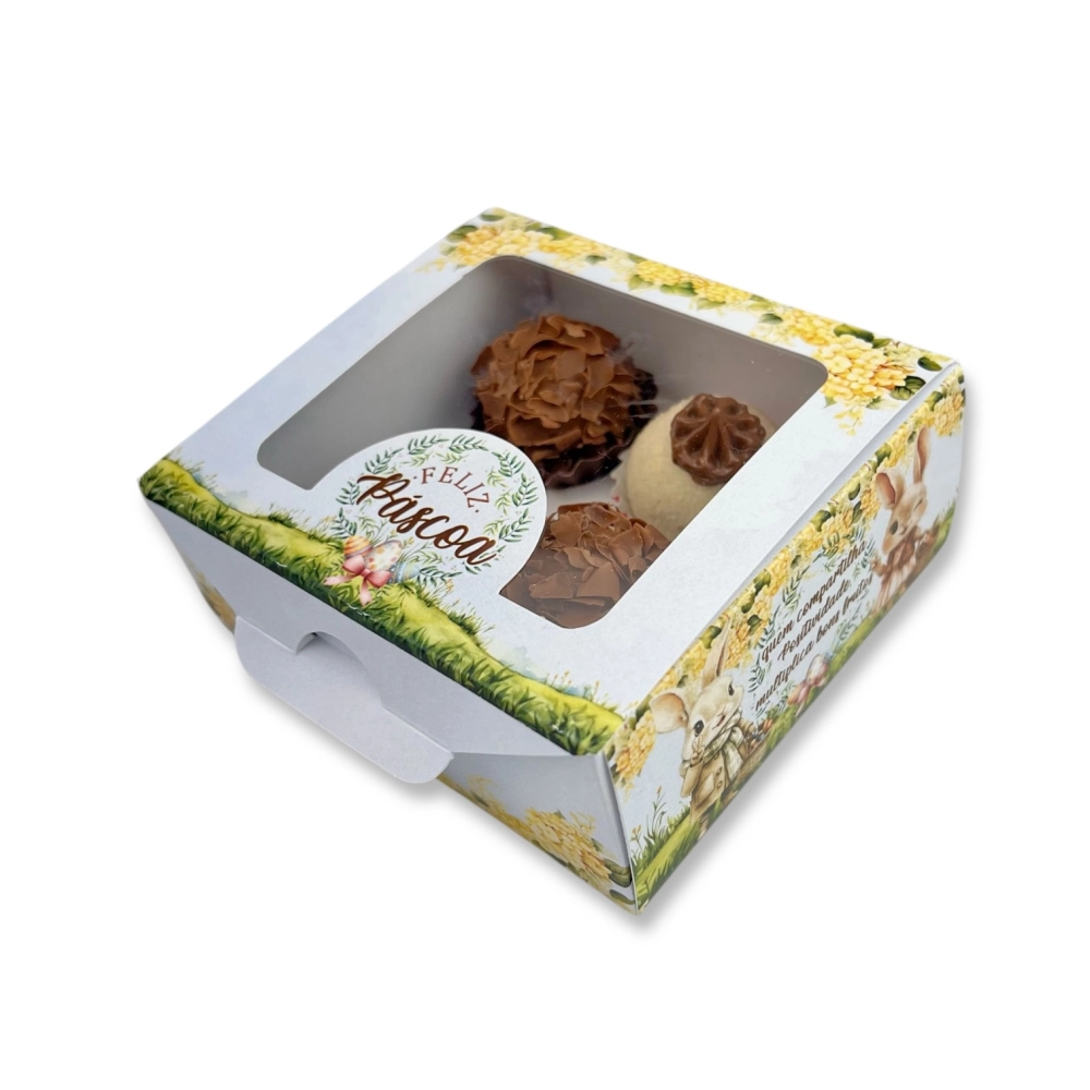 10 Caixas com visor para 4 brigadeiros - Coleção Páscoa da Positividade