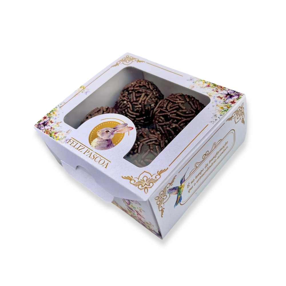 10 Caixas com visor para 4 brigadeiros - Coleção Páscoa da Transformação