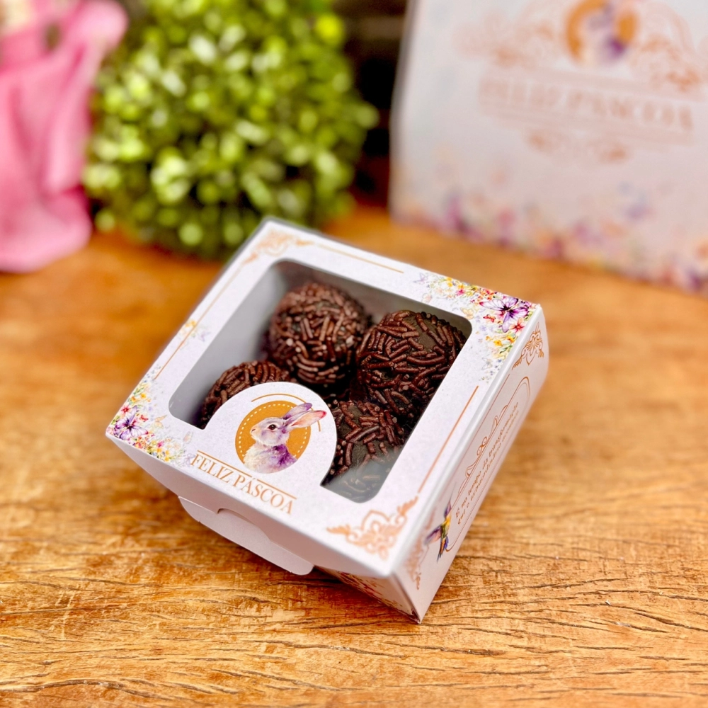 10 Caixas com visor para 4 brigadeiros - Coleção Páscoa da Transformação