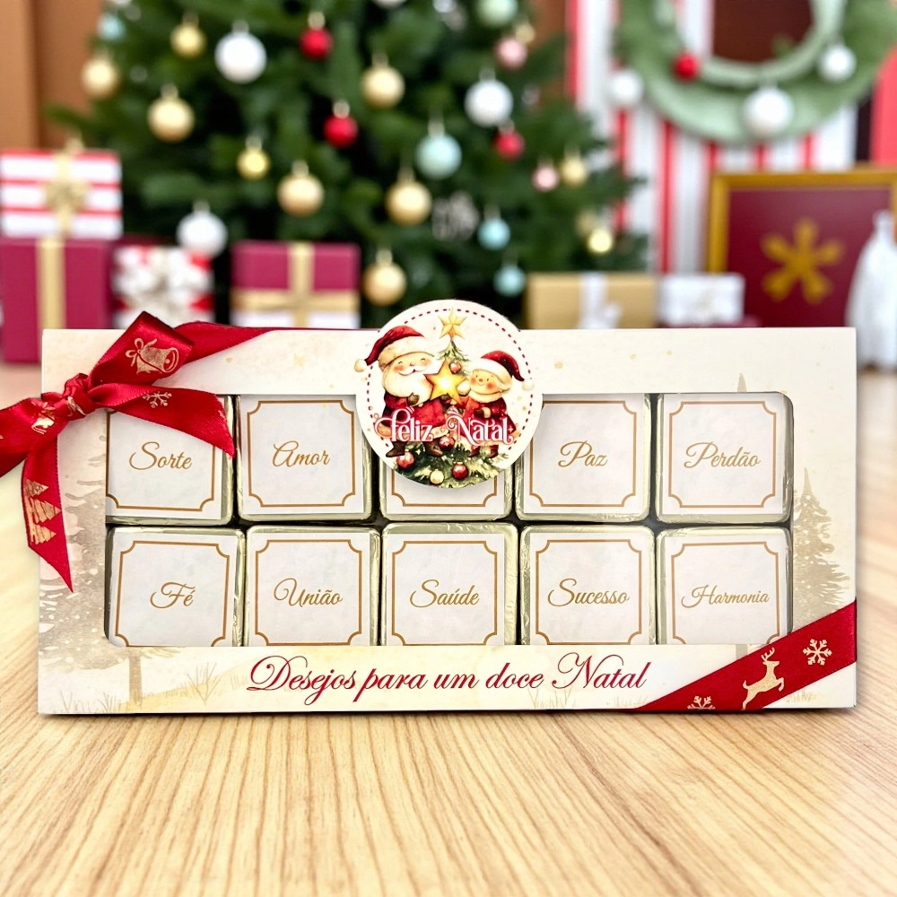 10 Caixas Desejos com 10 chocolates - Coleção Vila do Noel-Natal 2025