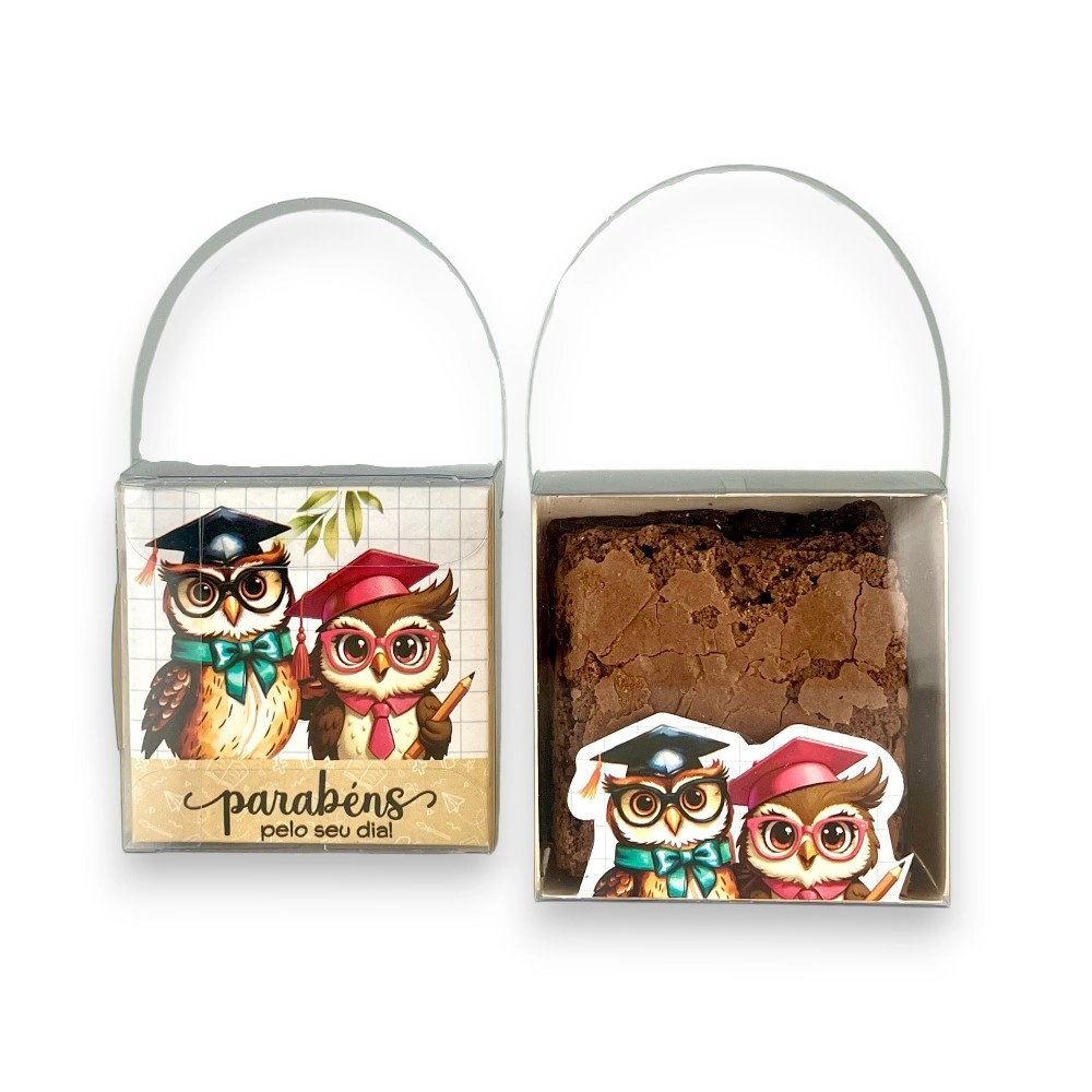 10 Caixas em PVC para 1 Brownie ou Pão de Mel - Dia dos Professores 2025 - Coleção CORUJAS