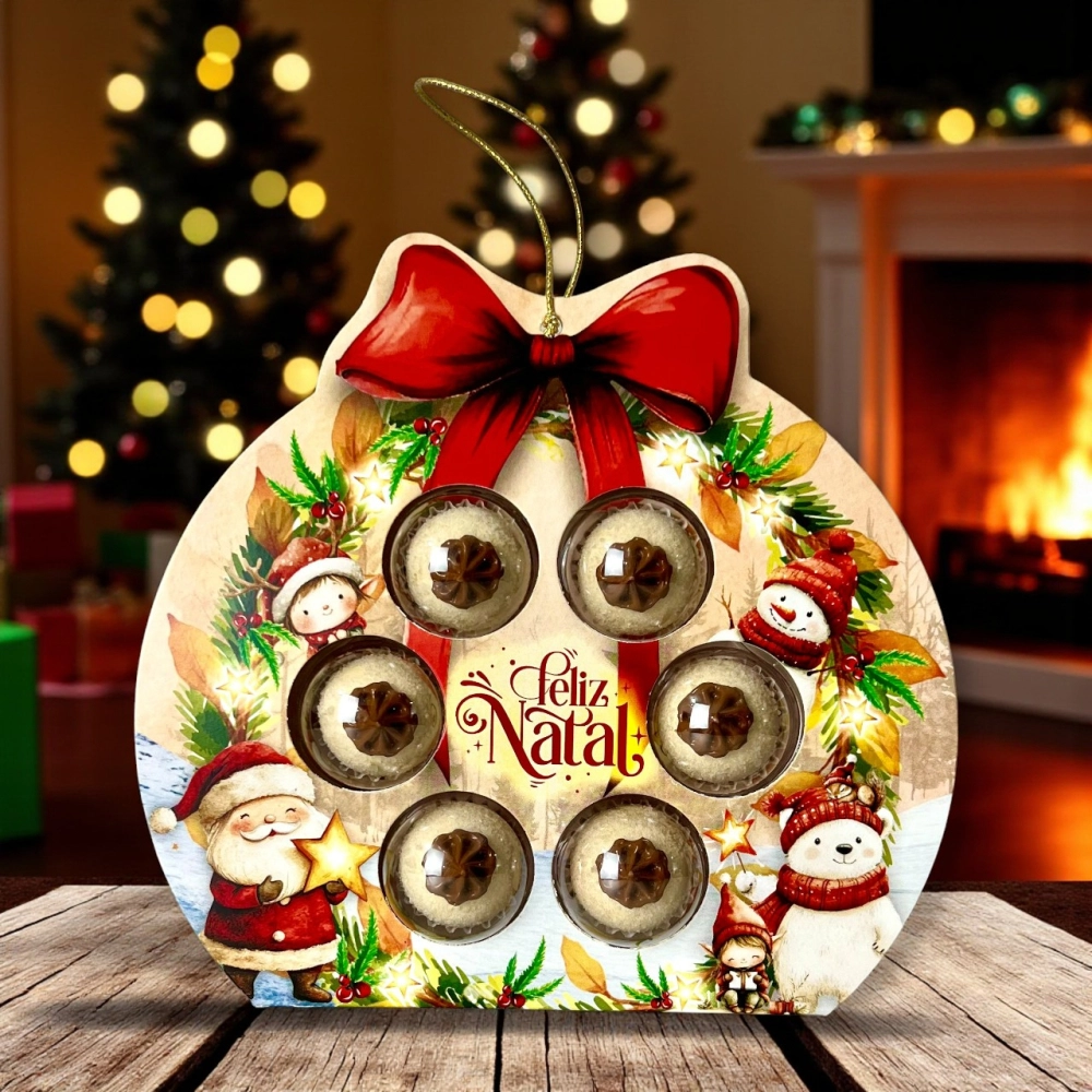 10 Caixas Guirlandas p/ 6 brigadeiros - Coleção Vila do Noel-Natal 2025