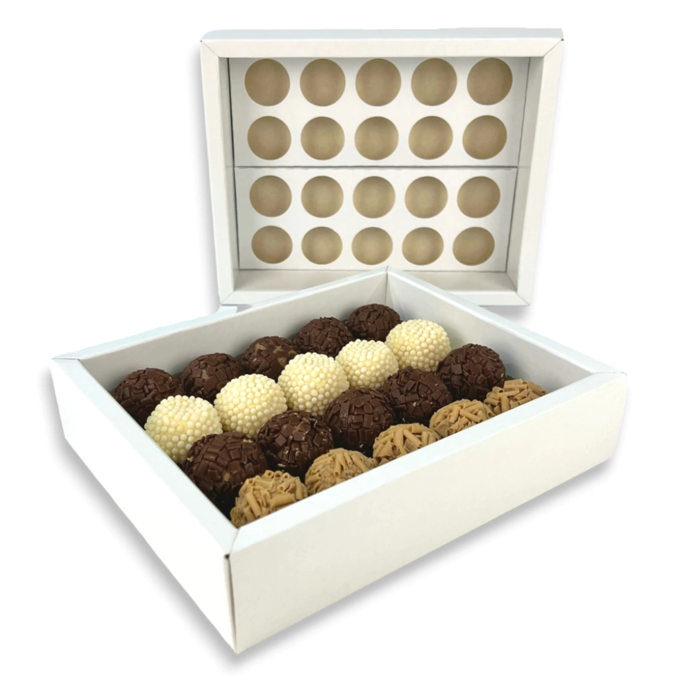 10 Caixas p/ 20 brigadeiros LUXO - Com tampa em PVC