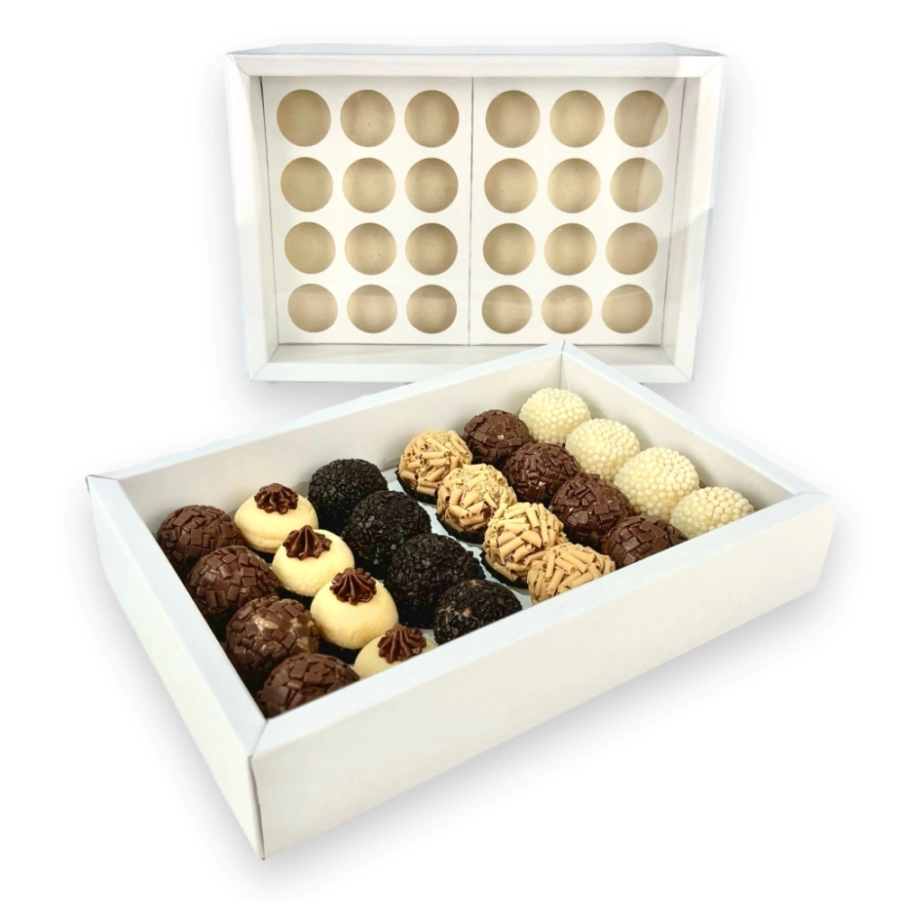 10 Caixas p/ 24 brigadeiros LUXO - Com tampa em PVC