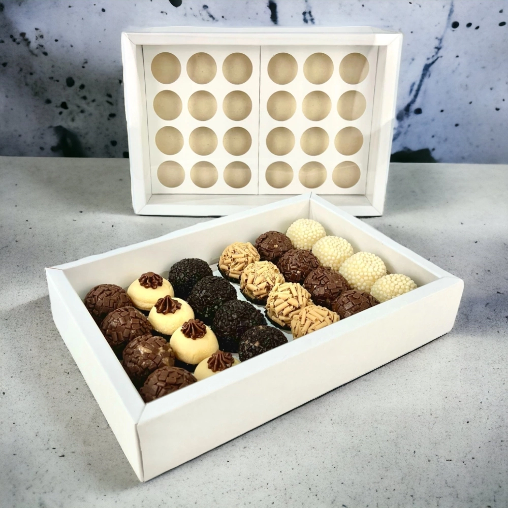 10 Caixas p/ 24 brigadeiros LUXO - Com tampa em PVC