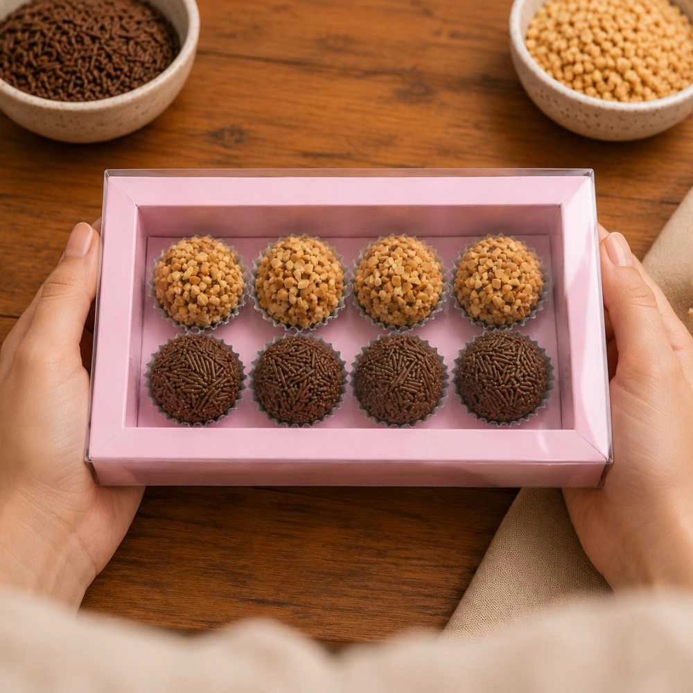 10 Caixas p/ 8 brigadeiros -Rosa