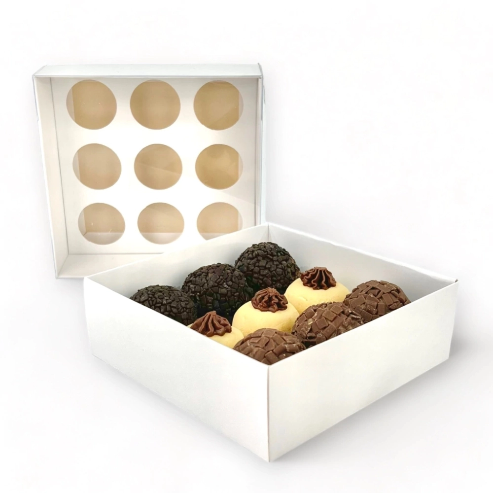 10 Caixas p/ 9 brigadeiros - Com tampa em PVC