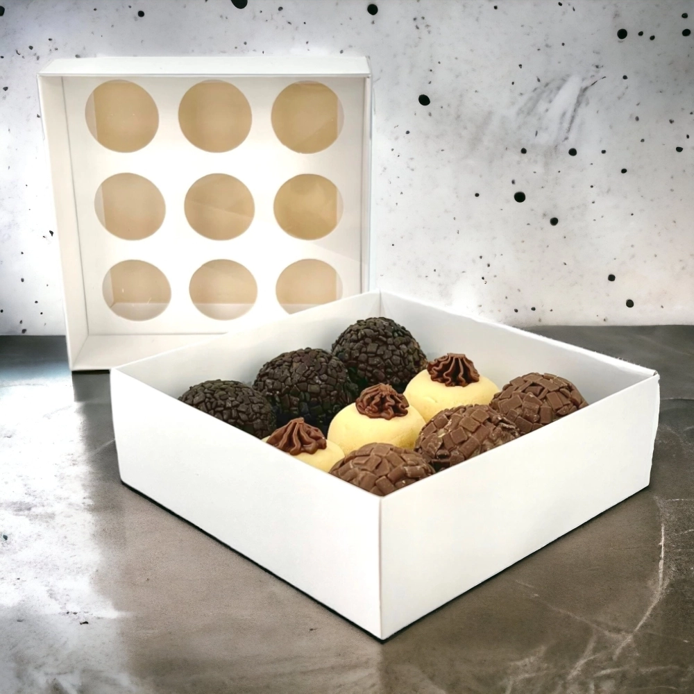 10 Caixas p/ 9 brigadeiros - Com tampa em PVC