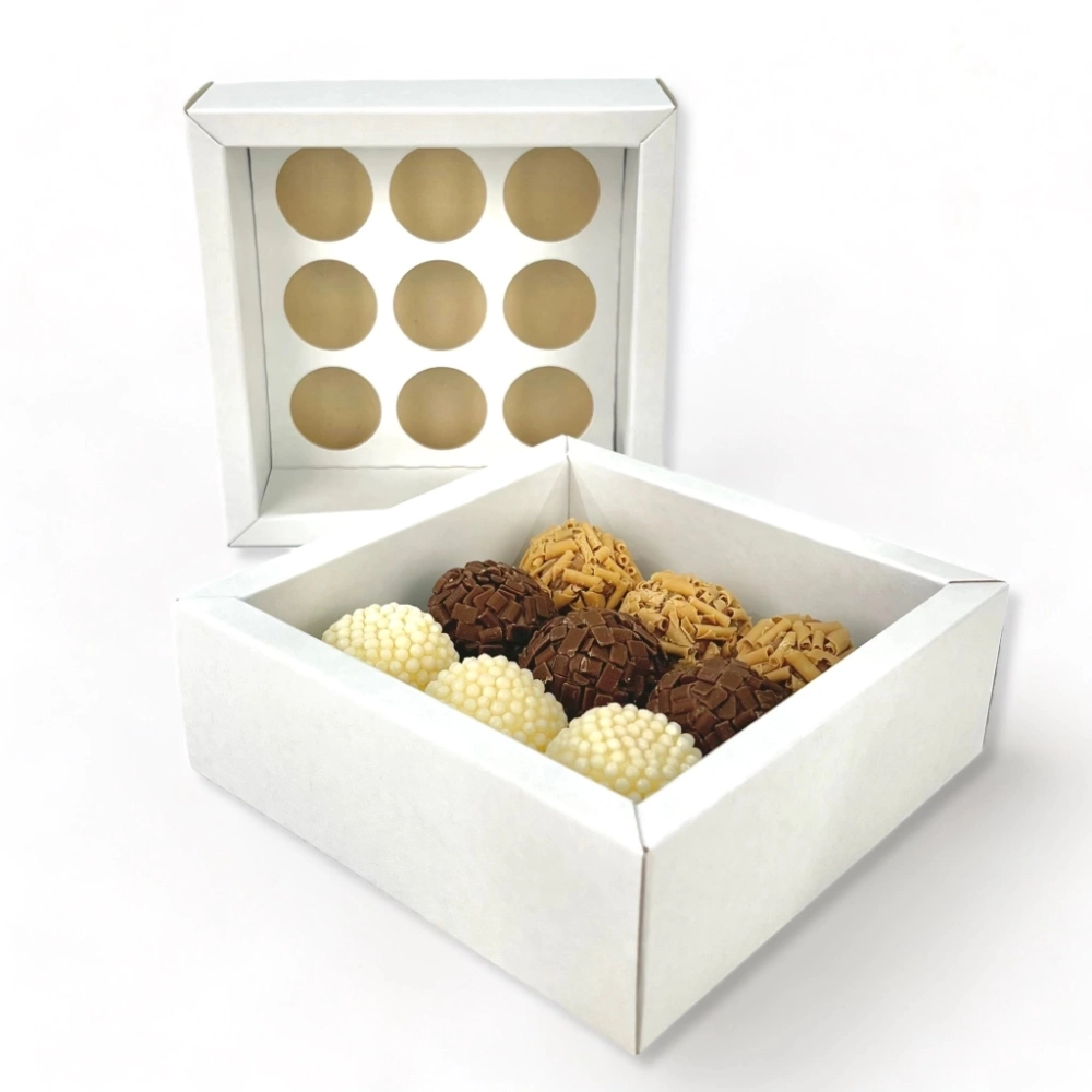 10 Caixas para 9 brigadeiros LUXO c/ tampa em PVC