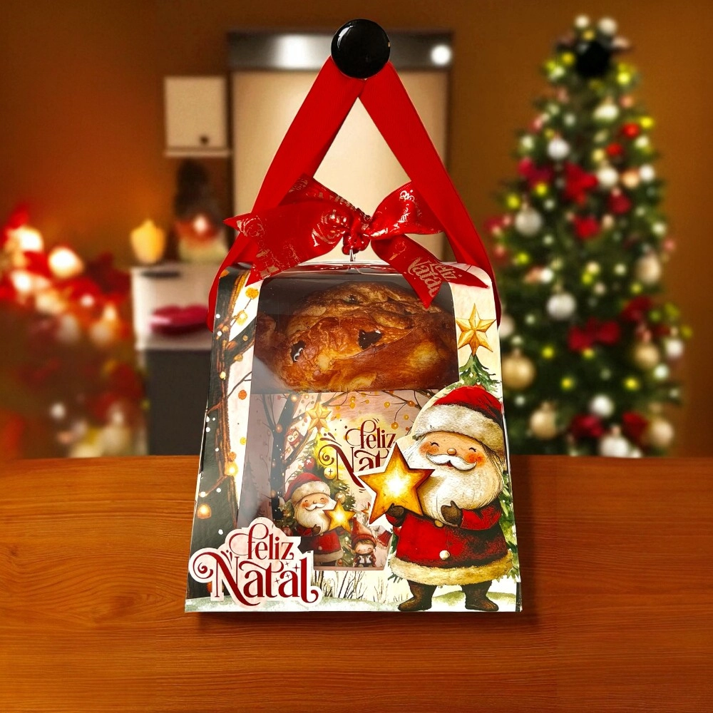 10 Caixas para Panetone de 500g com alça - Coleção Vila do Noel - Natal 2025