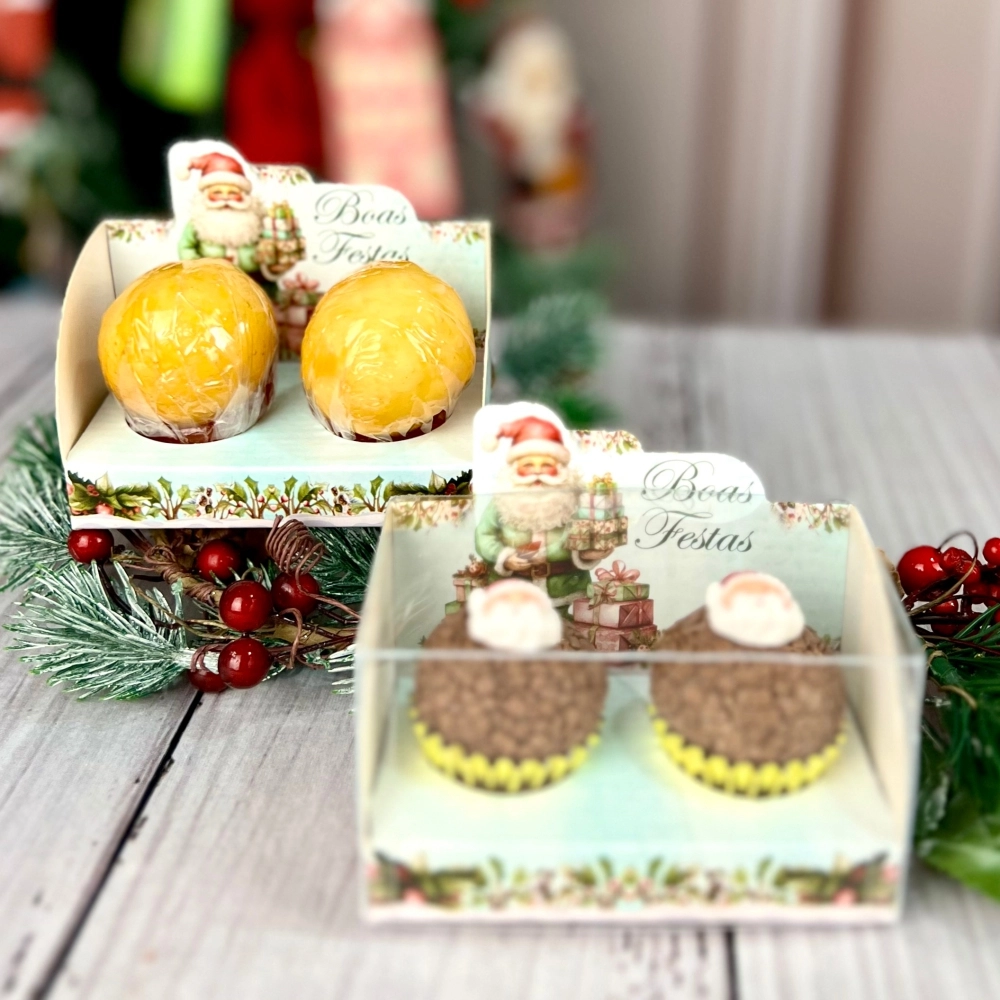 10 Caixas Vitrine para 2 brigadeiros - Coleção Natal Fascinante