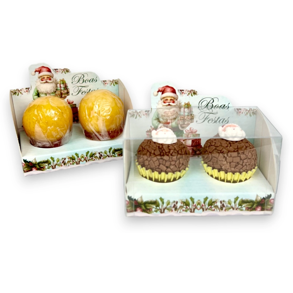 10 Caixas Vitrine para 2 brigadeiros - Coleção Natal Fascinante