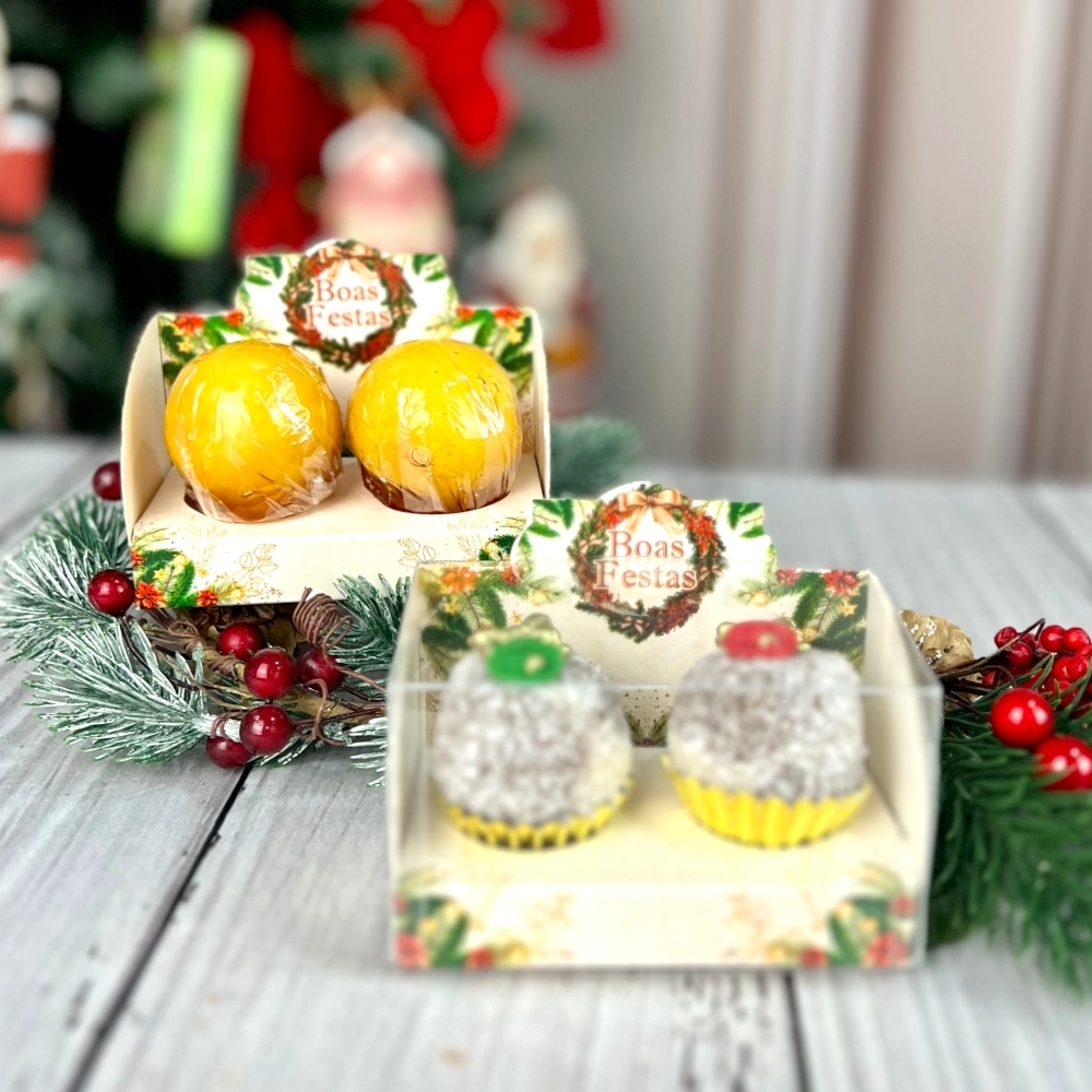 10 Caixas Vitrine para 2 brigadeiros - Coleção Natal Inspirador