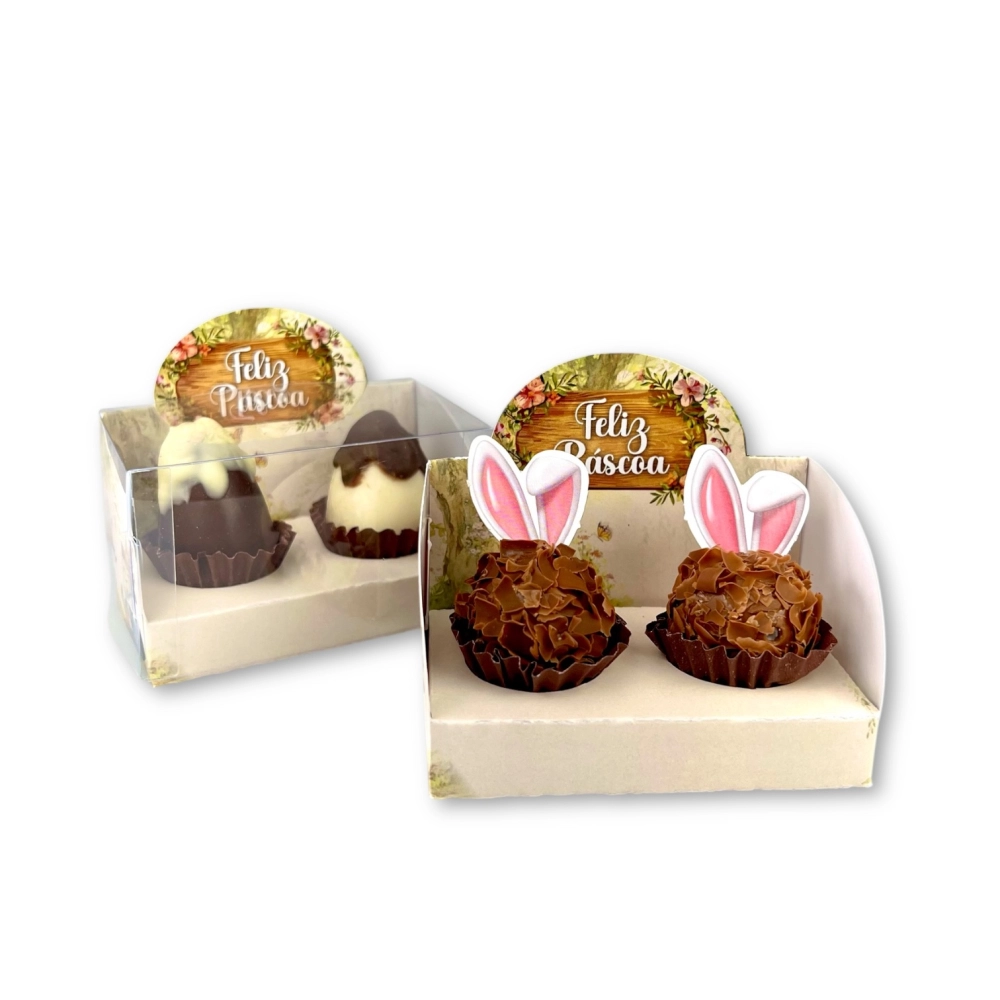 10 Caixas Vitrine para 2 brigadeiros - Coleção Páscoa da Colheita