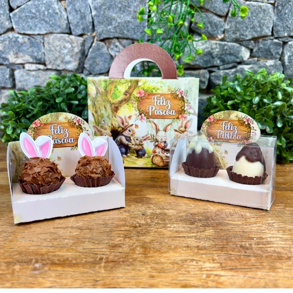 10 Caixas Vitrine para 2 brigadeiros - Coleção Páscoa da Colheita