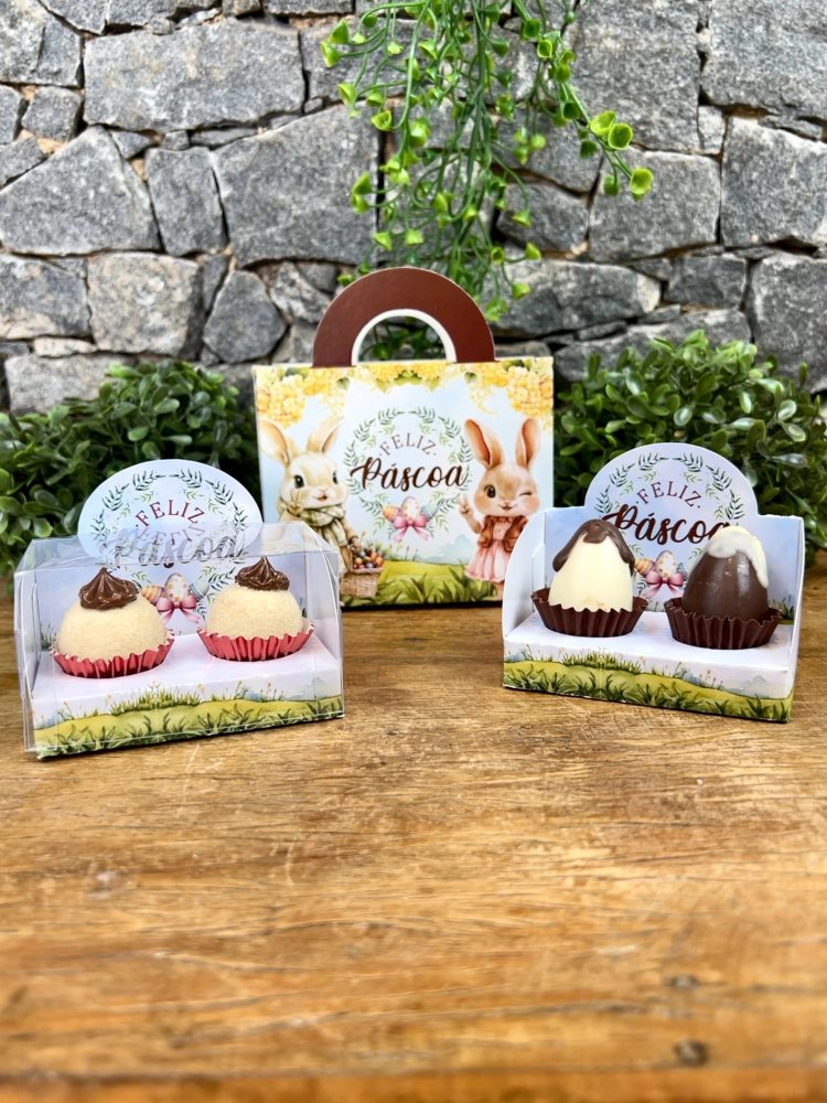 10 Caixas Vitrine para 2 brigadeiros - Coleção Páscoa da Positividade
