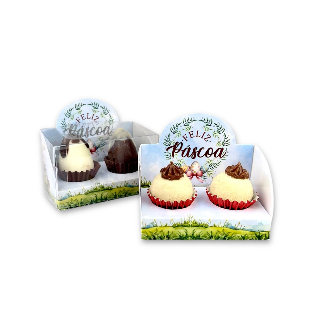10 Caixas Vitrine para 2 brigadeiros - Coleção Páscoa da Positividade