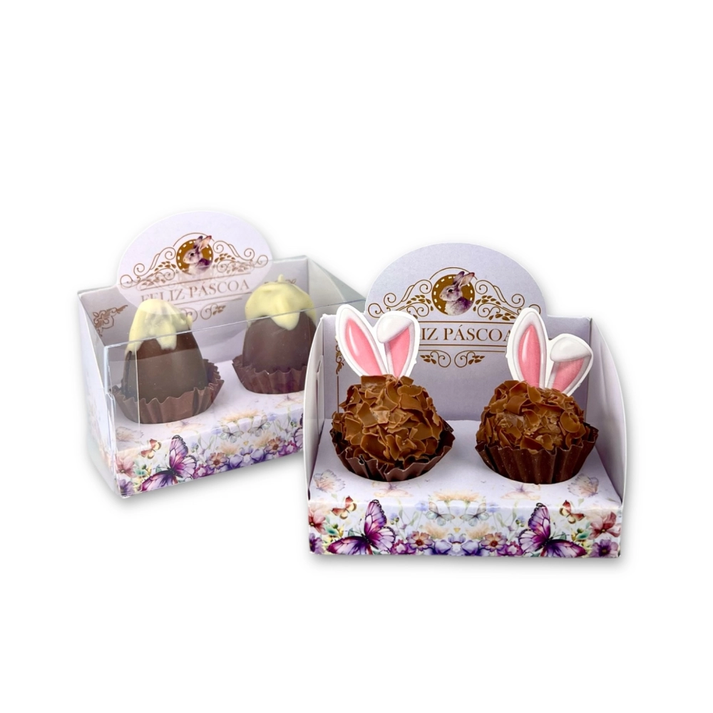 10 Caixas Vitrine para 2 brigadeiros - Coleção Páscoa da Transformação