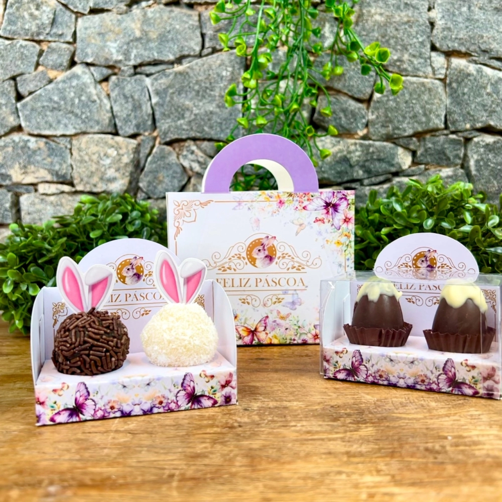10 Caixas Vitrine para 2 brigadeiros - Coleção Páscoa da Transformação