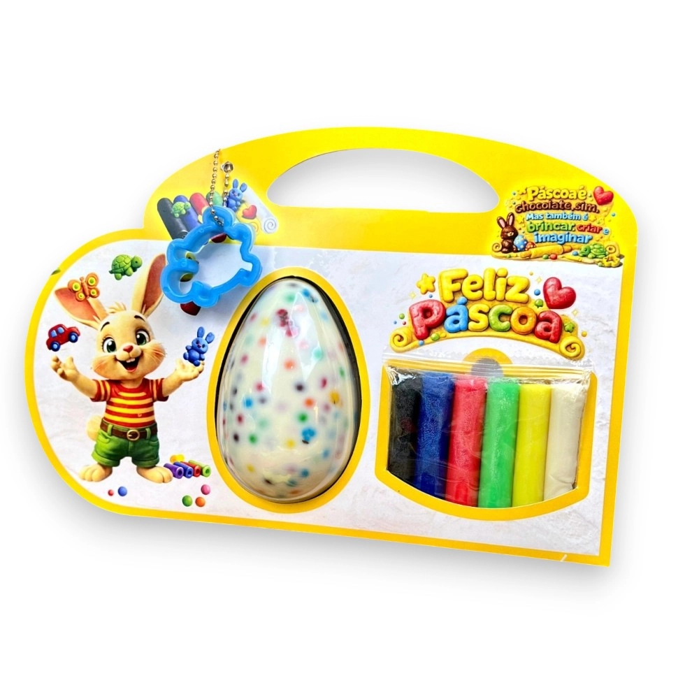 10 Embalagens Coelho Mão na Massa com Blister Ovo 150g + Massinhas