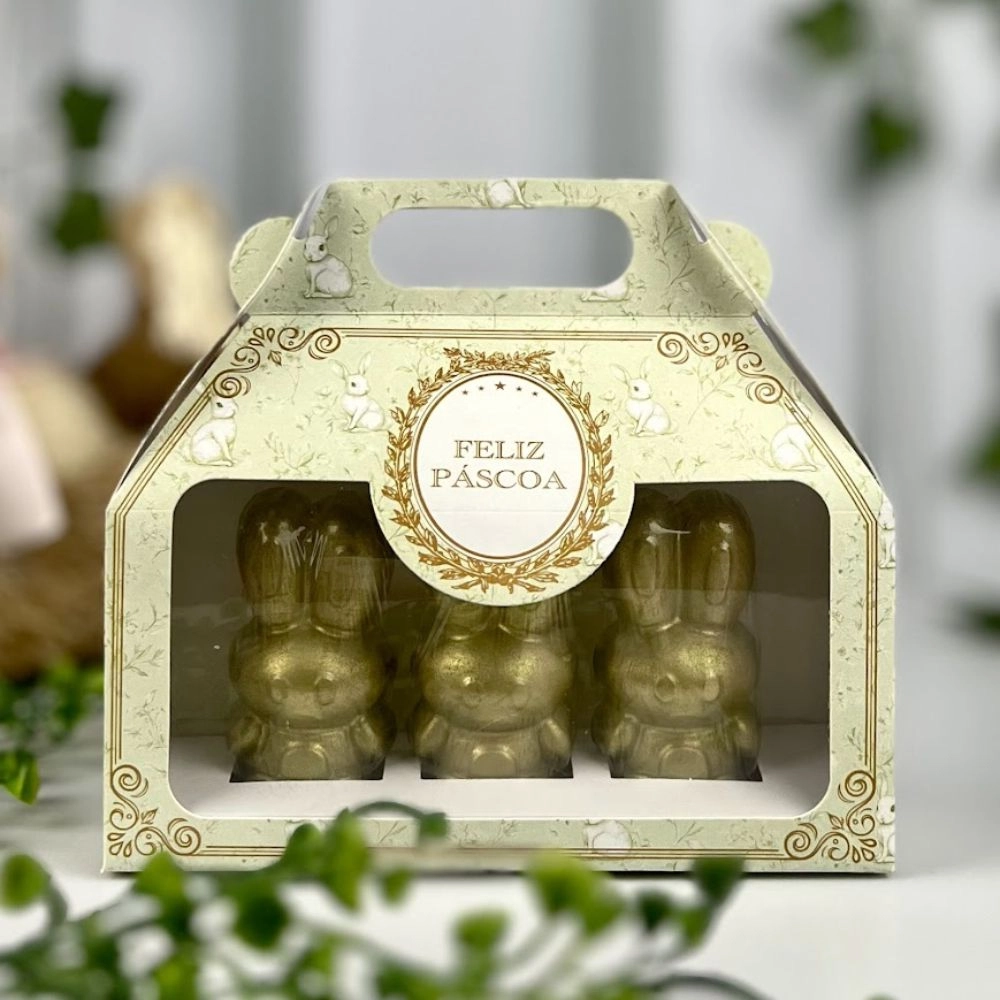 10 Maletinhas para 3 Coelhos de 50g - Coleção RELÍQUIA - Páscoa 2025