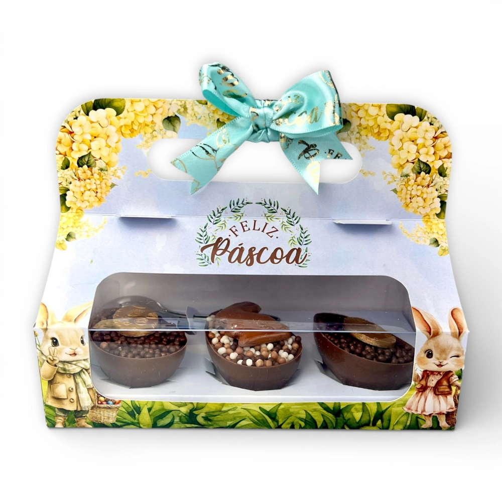 10 Maletinhas para 3 Ovos de Colher de 50g - Coleção Páscoa da Positividade
