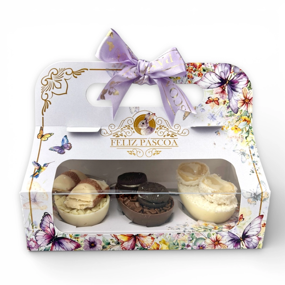 10 Maletinhas para 3 Ovos de Colher de 50g - Coleção Páscoa da Transformação