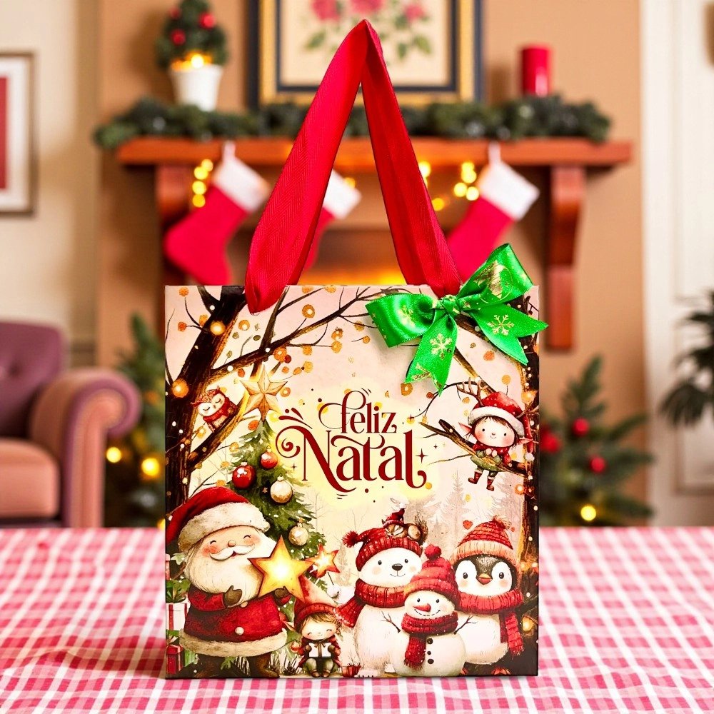 10 Sacolas 18x14 - Coleção Vila do Noel - Natal 2025