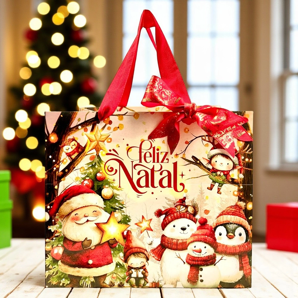 10 Sacolas para Caixa de Panetone - Coleção Vila do Noel