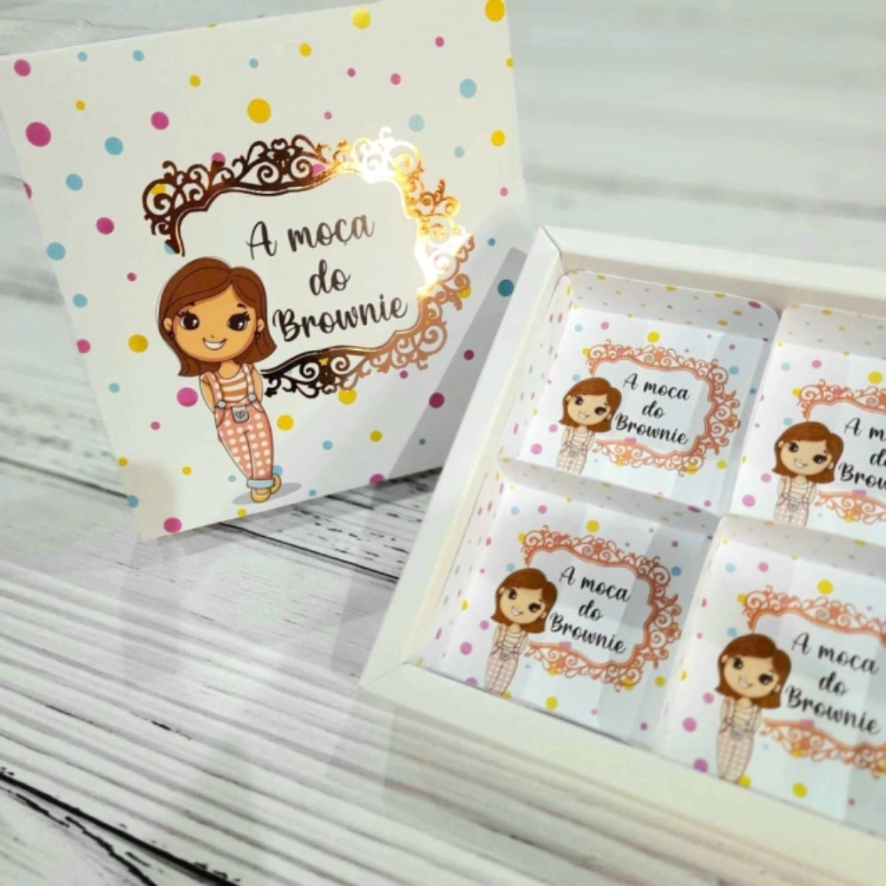 100 Caixas com tampas PERSONALIZADAS + HOT-Stamping para 4 Brownies, Palha Italiana, Pães de mel ou Cookies