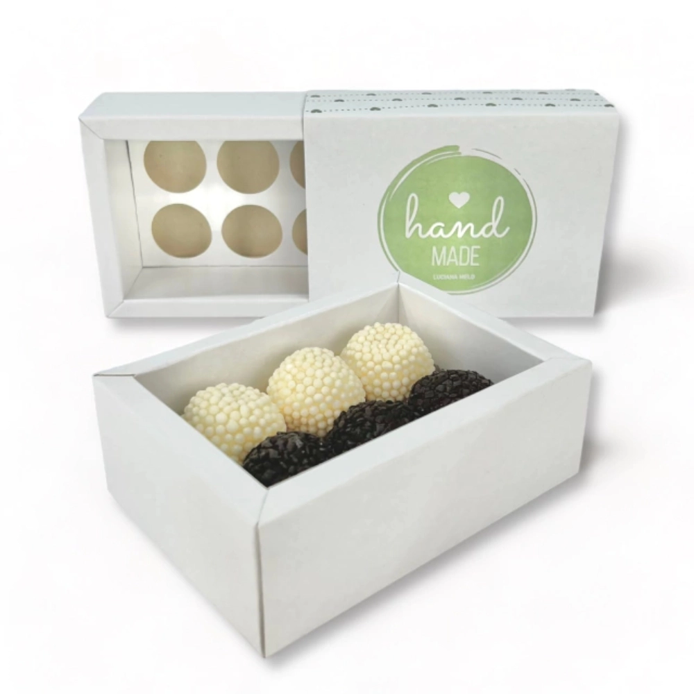 100 Caixas p/ 6 brigadeiros LUXO - PERSONALIZADA