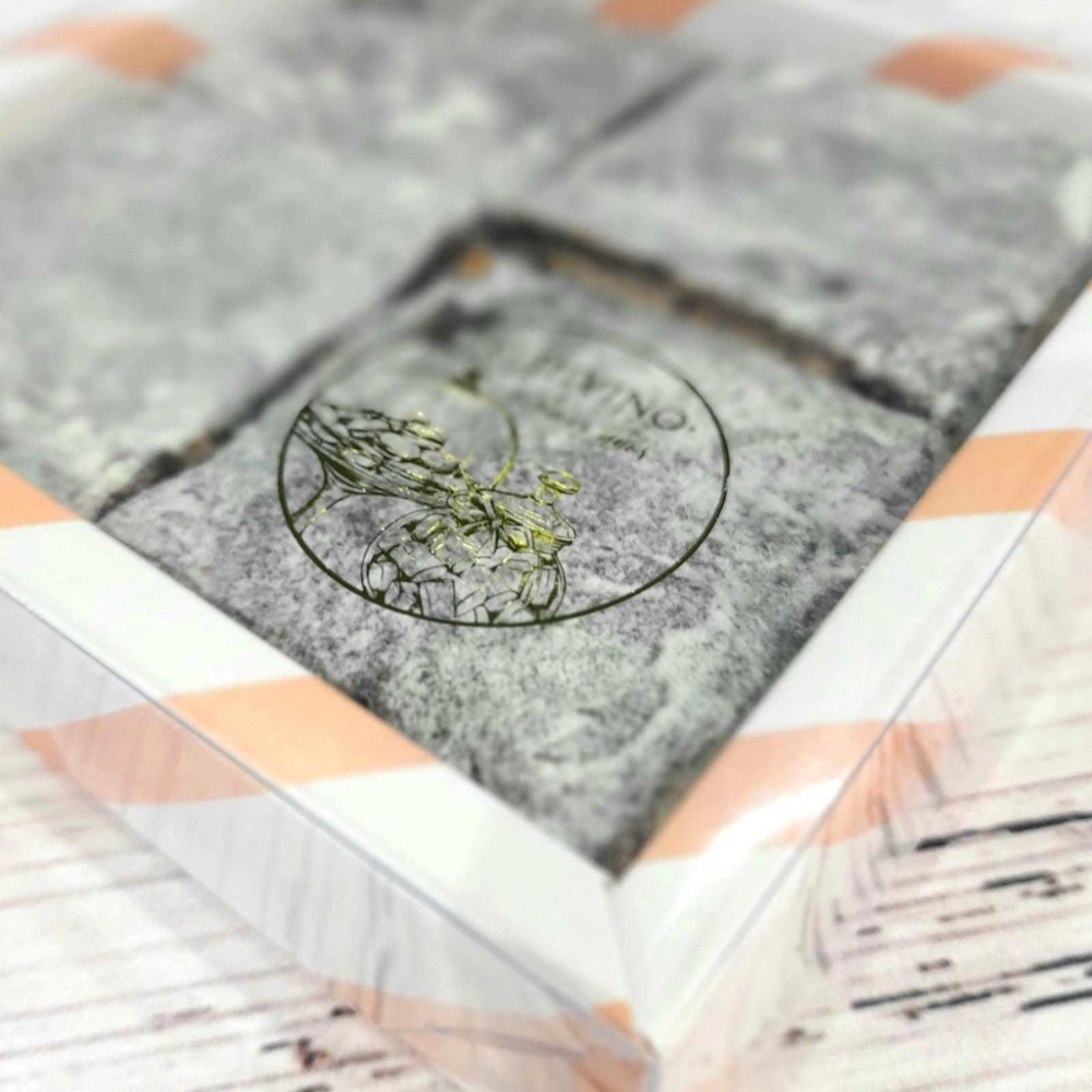 100 Caixas PERSONALIZADAS + HOT-Stamping para 4 Brownies, Palha Italiana, Pães de mel ou Cookies - TAMPA PVC