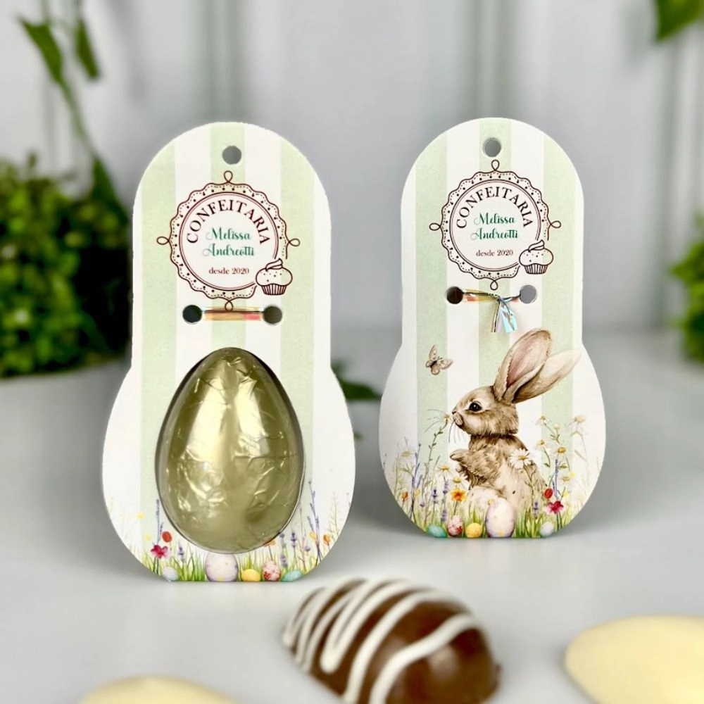 100 Cartelas para Meio Ovinho de 30g - PERSONALIZADO - Páscoa 2025